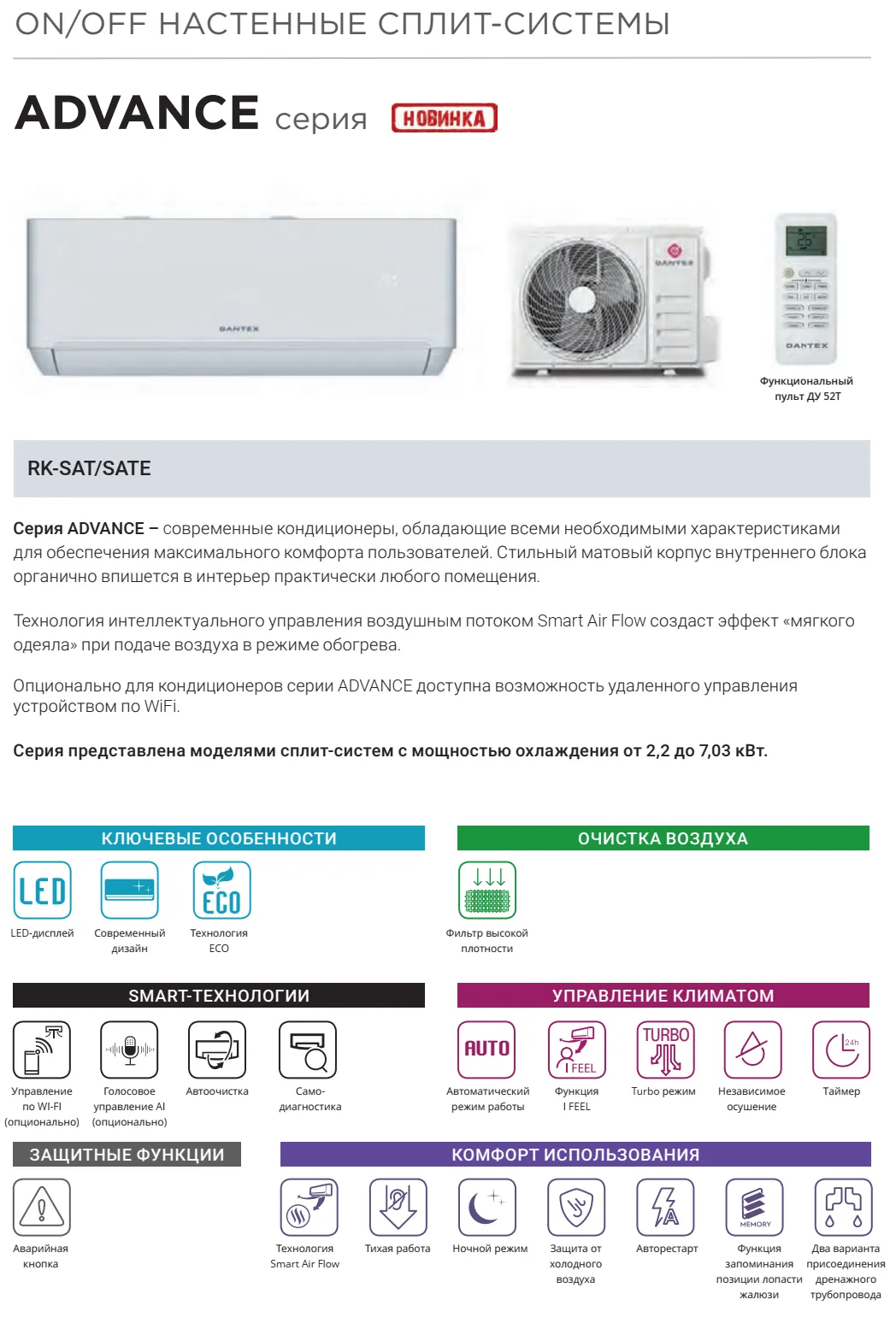 Кондиционеры dantex advance rk-12sat/rk-12sate 